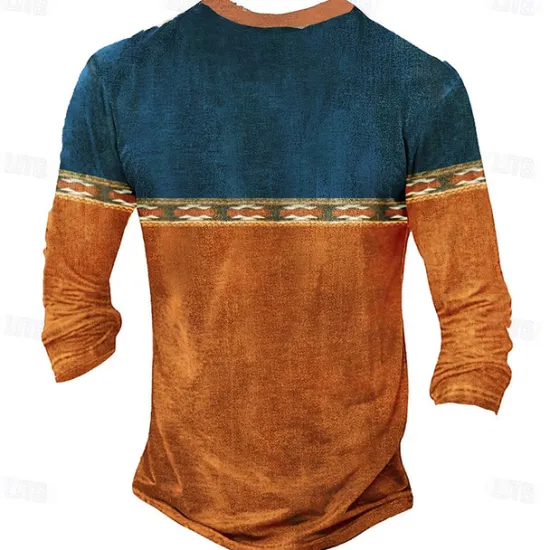 Online OUKU Men's Oktoberfest Deer Henley Shirt Long Sleeve 3D Printing Sports Fashion Daily Street Casual Daily Winter Spring & Fall Blue Brown Green Henley Henley T-Shirt