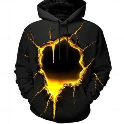 Hot OUKU Men's Optical Illusion 3D Hoodies Sweatshirt Fashion Exaggerated Long Sleeve Crew Neck Holiday Streetwear Black 1 Black Drawstring Fall Winter Designer