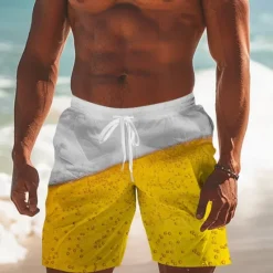 Outlet OUKU Men's Optical Illusion 3D Print Beer Swim Trunks Swim Shorts Board Shorts Mid Waist Fashion Hawaiian Designer Casual Daily Holiday Pocket Drawstring Elastic Waist Designer Clothing Apparel