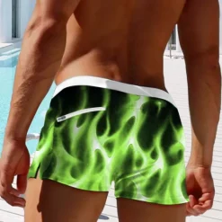 Discount OUKU Men's Optical Illusion Flame Swim Shorts Board Shorts Swimming Trunks Mid Waist Fashion Designer Surfing Holiday Beach Pocket Drawstring Elastic Waist Designer Clothing Apparel