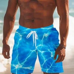 Clearance OUKU Men's Optical Illusion Geometric Pattern Waves Swimming Trunks Board Shorts Shorts Mid Waist Fashion Streetwear Designer Casual Daily Holiday Pocket Drawstring Elastic Waist Designer Clothing Apparel Blue