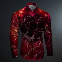 Online OUKU Men's Optical Illusion Geometric Pattern Button Up Shirt Printed Shirts Long Sleeve Subcultural Vacation Party Street Spring & Summer Turndown Print Button-Down Red Blue Purple Green Gray