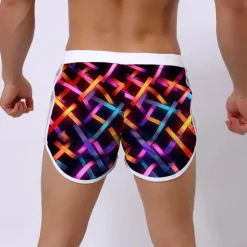 Discount OUKU Men's Optical Illusion Geometric Pattern Swim Shorts Board Shorts Swimming Trunks Mid Waist Fashion Designer Surfing Holiday Beach Pocket Drawstring Elastic Waist Designer Clothing Apparel Black