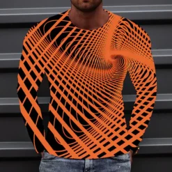 Best OUKU Men's Optical Illusion Graphic Prints T Shirt Long Sleeve T shirt 3D Print Crew Neck Shirt Sports Designer Basic Outdoor Street Daily A B C Spring & Fall Clothing Apparel S M L XL XXL 3XL 4XL