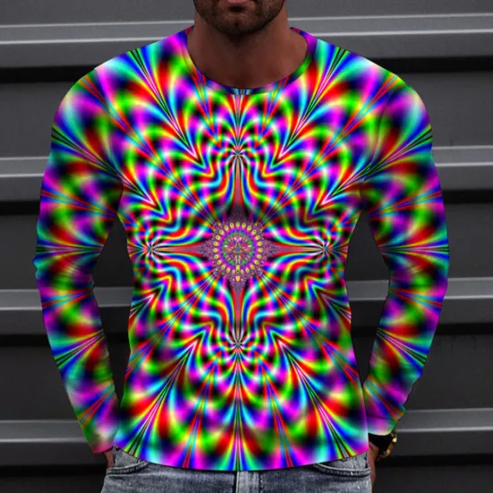 Best OUKU Men's Optical Illusion Graphic Prints T Shirt Long Sleeve T shirt 3D Print Crew Neck Shirt Sports Designer Basic Outdoor Street Daily A B C Spring & Fall Clothing Apparel S M L XL XXL 3XL 4XL