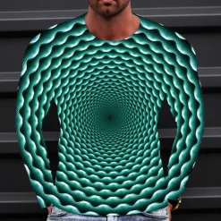 Best OUKU Men's Optical Illusion Graphic Prints T Shirt Long Sleeve T shirt 3D Print Crew Neck Shirt Sports Designer Basic Outdoor Street Daily A B C Spring & Fall Clothing Apparel S M L XL XXL 3XL 4XL