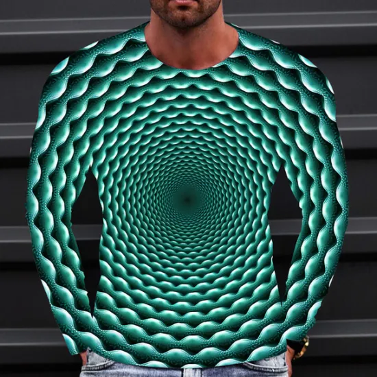 Best OUKU Men's Optical Illusion Graphic Prints T Shirt Long Sleeve T shirt 3D Print Crew Neck Shirt Sports Designer Basic Outdoor Street Daily A B C Spring & Fall Clothing Apparel S M L XL XXL 3XL 4XL