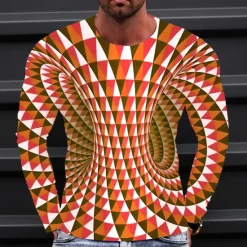 Best OUKU Men's Optical Illusion Graphic Prints T Shirt Long Sleeve T shirt 3D Print Crew Neck Shirt Sports Designer Basic Outdoor Street Daily A B C Spring & Fall Clothing Apparel S M L XL XXL 3XL 4XL