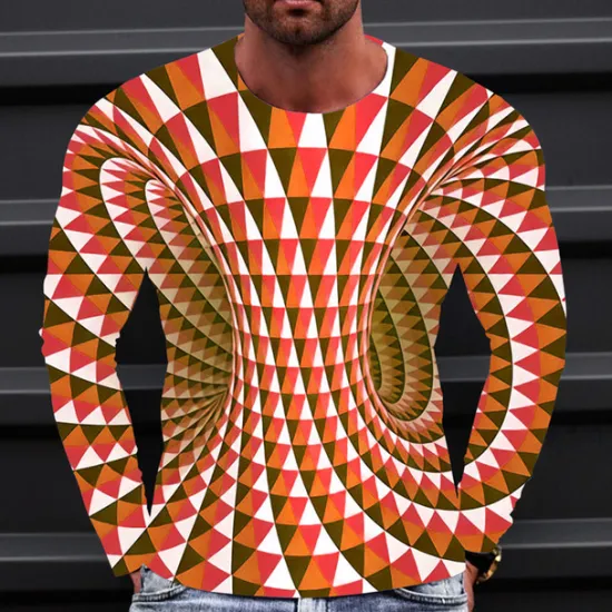 Best OUKU Men's Optical Illusion Graphic Prints T Shirt Long Sleeve T shirt 3D Print Crew Neck Shirt Sports Designer Basic Outdoor Street Daily A B C Spring & Fall Clothing Apparel S M L XL XXL 3XL 4XL