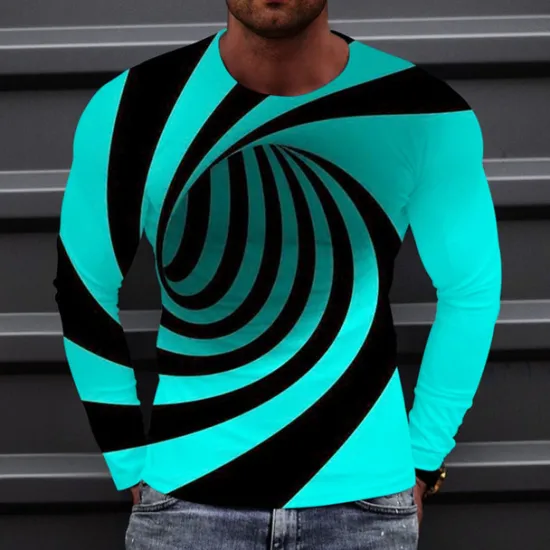 Best OUKU Men's Optical Illusion Graphic Prints T Shirt Long Sleeve T shirt 3D Print Crew Neck Shirt Sports Designer Basic Outdoor Street Daily A B C Spring & Fall Clothing Apparel S M L XL XXL 3XL 4XL