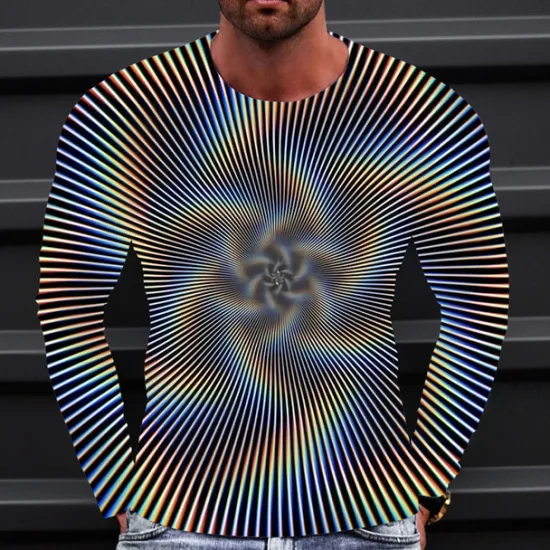 Best OUKU Men's Optical Illusion Graphic Prints T Shirt Long Sleeve T shirt 3D Print Crew Neck Shirt Sports Designer Basic Outdoor Street Daily A B C Spring & Fall Clothing Apparel S M L XL XXL 3XL 4XL