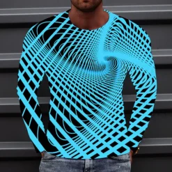 Best OUKU Men's Optical Illusion Graphic Prints T Shirt Long Sleeve T shirt 3D Print Crew Neck Shirt Sports Designer Basic Outdoor Street Daily A B C Spring & Fall Clothing Apparel S M L XL XXL 3XL 4XL