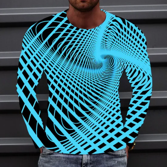 Best OUKU Men's Optical Illusion Graphic Prints T Shirt Long Sleeve T shirt 3D Print Crew Neck Shirt Sports Designer Basic Outdoor Street Daily A B C Spring & Fall Clothing Apparel S M L XL XXL 3XL 4XL