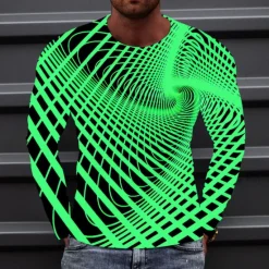Best OUKU Men's Optical Illusion Graphic Prints T Shirt Long Sleeve T shirt 3D Print Crew Neck Shirt Sports Designer Basic Outdoor Street Daily A B C Spring & Fall Clothing Apparel S M L XL XXL 3XL 4XL