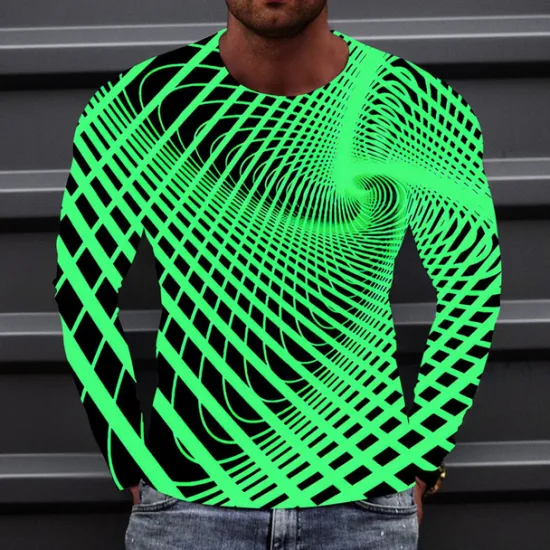 Best OUKU Men's Optical Illusion Graphic Prints T Shirt Long Sleeve T shirt 3D Print Crew Neck Shirt Sports Designer Basic Outdoor Street Daily A B C Spring & Fall Clothing Apparel S M L XL XXL 3XL 4XL