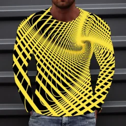 Best OUKU Men's Optical Illusion Graphic Prints T Shirt Long Sleeve T shirt 3D Print Crew Neck Shirt Sports Designer Basic Outdoor Street Daily A B C Spring & Fall Clothing Apparel S M L XL XXL 3XL 4XL