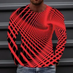 Best OUKU Men's Optical Illusion Graphic Prints T Shirt Long Sleeve T shirt 3D Print Crew Neck Shirt Sports Designer Basic Outdoor Street Daily A B C Spring & Fall Clothing Apparel S M L XL XXL 3XL 4XL