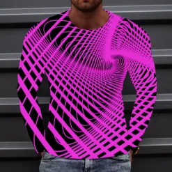 Best OUKU Men's Optical Illusion Graphic Prints T Shirt Long Sleeve T shirt 3D Print Crew Neck Shirt Sports Designer Basic Outdoor Street Daily A B C Spring & Fall Clothing Apparel S M L XL XXL 3XL 4XL