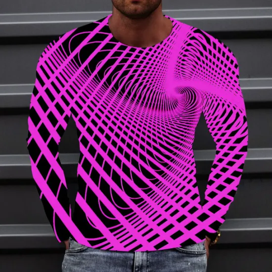 Best OUKU Men's Optical Illusion Graphic Prints T Shirt Long Sleeve T shirt 3D Print Crew Neck Shirt Sports Designer Basic Outdoor Street Daily A B C Spring & Fall Clothing Apparel S M L XL XXL 3XL 4XL