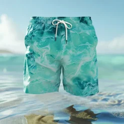 Hot OUKU Men's Optical Illusion Gradient Ocean Swim Trunks Swim Shorts Board Shorts Mid Waist Hawaiian Casual Holiday Beach Drawstring with Mesh lining Elastic Waist Designer Clothing Apparel