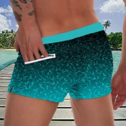 Outlet OUKU Men's Optical Illusion Gradient Lines / Waves Swim Trunks Swim Shorts Board Shorts Mid Waist Fashion Designer Surfing Holiday Beach Pocket Drawstring Elastic Waist Designer Clothing Apparel Blue
