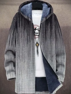 New OUKU Men's Optical Illusion Graphic Prints Gradual Winter Coat Fleece Jacket Coat Warm Breathable Comfortable Fashion Streetwear Sport Sports & Outdoor Daily Wear Going out Zipper Pocket Print Fall