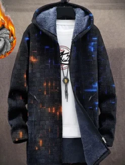 New OUKU Men's Optical Illusion Graphic Prints Gradual Winter Coat Fleece Jacket Coat Warm Breathable Comfortable Fashion Streetwear Sport Sports & Outdoor Daily Wear Going out Zipper Pocket Print Fall