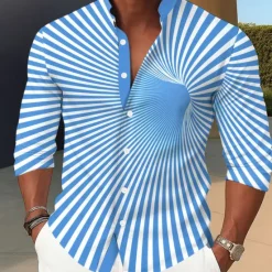 Online OUKU Men's Optical Illusion Hole Shirt Stand Collar Shirt Long Sleeve Fashion Casual Dailywear Holiday Spring Fall Mandarin Collar Band Collar 3D Print Button Up Shirts Black Blue Orange Green