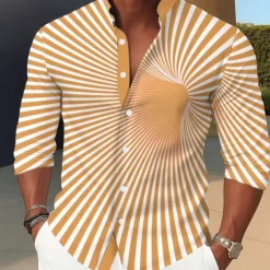 Online OUKU Men's Optical Illusion Hole Shirt Stand Collar Shirt Long Sleeve Fashion Casual Dailywear Holiday Spring Fall Mandarin Collar Band Collar 3D Print Button Up Shirts Black Blue Orange Green