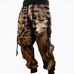 Outlet OUKU Men's Optical Illusion Hunting Deer Sweatpants Trousers Mid Waist Drawstring Elastic Waist Active Vintage Casual Outdoor Streetwear with Pockets Spring Fall 3D Print Black Brown