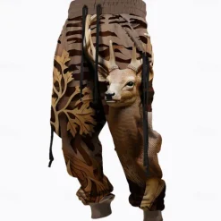 Outlet OUKU Men's Optical Illusion Hunting Deer Sweatpants Trousers Mid Waist Drawstring Elastic Waist Active Vintage Casual Outdoor Streetwear with Pockets Spring Fall 3D Print Black Brown