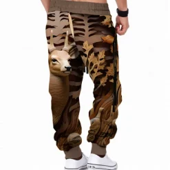 Outlet OUKU Men's Optical Illusion Hunting Deer Sweatpants Trousers Mid Waist Drawstring Elastic Waist Active Vintage Casual Outdoor Streetwear with Pockets Spring Fall 3D Print Black Brown