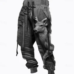OUKU Men's Optical Illusion Hunting Deer Sweatpants Trousers Mid Waist Drawstring Elastic Waist Active Vintage Casual Outdoor Streetwear with Pockets Spring Fall 3D Print Brown Gray