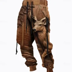OUKU Men's Optical Illusion Hunting Deer Sweatpants Trousers Mid Waist Drawstring Elastic Waist Active Vintage Casual Outdoor Streetwear with Pockets Spring Fall 3D Print Brown Gray