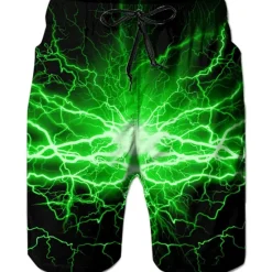 Outlet OUKU Men's Optical Illusion Lightning Graphic Prints Swim Trunks Swim Shorts Board Shorts Mid Waist Hawaiian Boho Casual Daily Holiday Drawstring with Mesh lining Elastic Waist Designer Clothing Apparel
