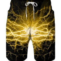 Outlet OUKU Men's Optical Illusion Lightning Graphic Prints Swim Trunks Swim Shorts Board Shorts Mid Waist Hawaiian Boho Casual Daily Holiday Drawstring with Mesh lining Elastic Waist Designer Clothing Apparel