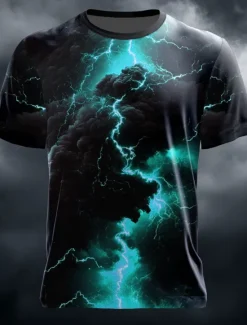 Sale OUKU Men's Optical Illusion Lightning 3D T Shirt Short Sleeve T shirt 3D Print Crew Neck Shirt Fashion Exaggerated Daily Party Street Casual Yellow Royal Blue Blue Summer Spring All Seasons Clothing