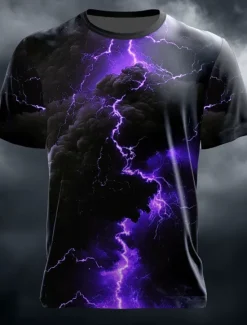 Sale OUKU Men's Optical Illusion Lightning 3D T Shirt Short Sleeve T shirt 3D Print Crew Neck Shirt Fashion Exaggerated Daily Party Street Casual Yellow Royal Blue Blue Summer Spring All Seasons Clothing