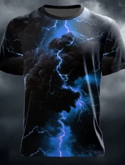 Sale OUKU Men's Optical Illusion Lightning 3D T Shirt Short Sleeve T shirt 3D Print Crew Neck Shirt Fashion Exaggerated Daily Party Street Casual Yellow Royal Blue Blue Summer Spring All Seasons Clothing