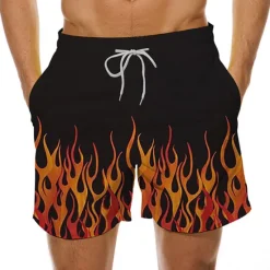Best OUKU Men's Optical Illusion Print Flame Swim Trunks Swim Shorts Board Shorts Hawaiian Holiday Drawstring with Mesh lining Elastic Waist Designer Clothing Apparel