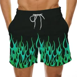 Best OUKU Men's Optical Illusion Print Flame Swim Trunks Swim Shorts Board Shorts Hawaiian Holiday Drawstring with Mesh lining Elastic Waist Designer Clothing Apparel