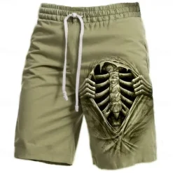 Hot OUKU Men's Optical Illusion Skeleton Halloween Costumes Sweat Shorts Beach Shorts Terry Shorts Mid Waist Vintage Casual Daily Holiday Streetwear Elastic Waist 3D Print Drawstring Designer Clothing Apparel