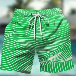 Hot OUKU Men's Optical Illusion Stripes Geometic Swim Trunks Swim Shorts Board Shorts Mid Waist Hawaiian Casual Holiday Beach Drawstring with Mesh lining Elastic Waist Designer Clothing Apparel