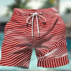 Hot OUKU Men's Optical Illusion Stripes Geometic Swim Trunks Swim Shorts Board Shorts Mid Waist Hawaiian Casual Holiday Beach Drawstring with Mesh lining Elastic Waist Designer Clothing Apparel