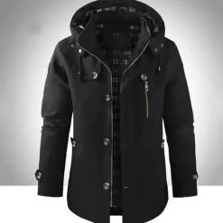 Discount OUKU Men's Outdoor Daily Wear Warm Button Pocket Fall Winter Plain Fashion Streetwear Hooded Regular Black Brown Beige Jacket