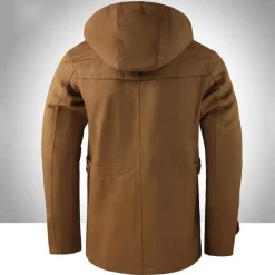 Discount OUKU Men's Outdoor Daily Wear Warm Button Pocket Fall Winter Plain Fashion Streetwear Hooded Regular Black Brown Beige Jacket