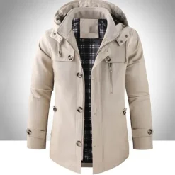 Discount OUKU Men's Outdoor Daily Wear Warm Button Pocket Fall Winter Plain Fashion Streetwear Hooded Regular Black Brown Beige Jacket