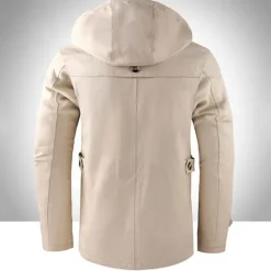 Discount OUKU Men's Outdoor Daily Wear Warm Button Pocket Fall Winter Plain Fashion Streetwear Hooded Regular Black Brown Beige Jacket