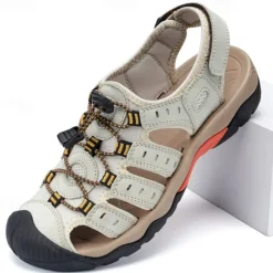 OUKU Men's Outdoor Hiking Sandals - Breathable Closed-Toe Design, Adjustable Lace-Up Straps, Anti-Slip Sole, Comfortable Summer Footwear for Trekking and Camping