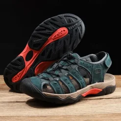 OUKU Men's Outdoor Hiking Sandals - Breathable Closed-Toe Design, Adjustable Lace-Up Straps, Anti-Slip Sole, Comfortable Summer Footwear for Trekking and Camping